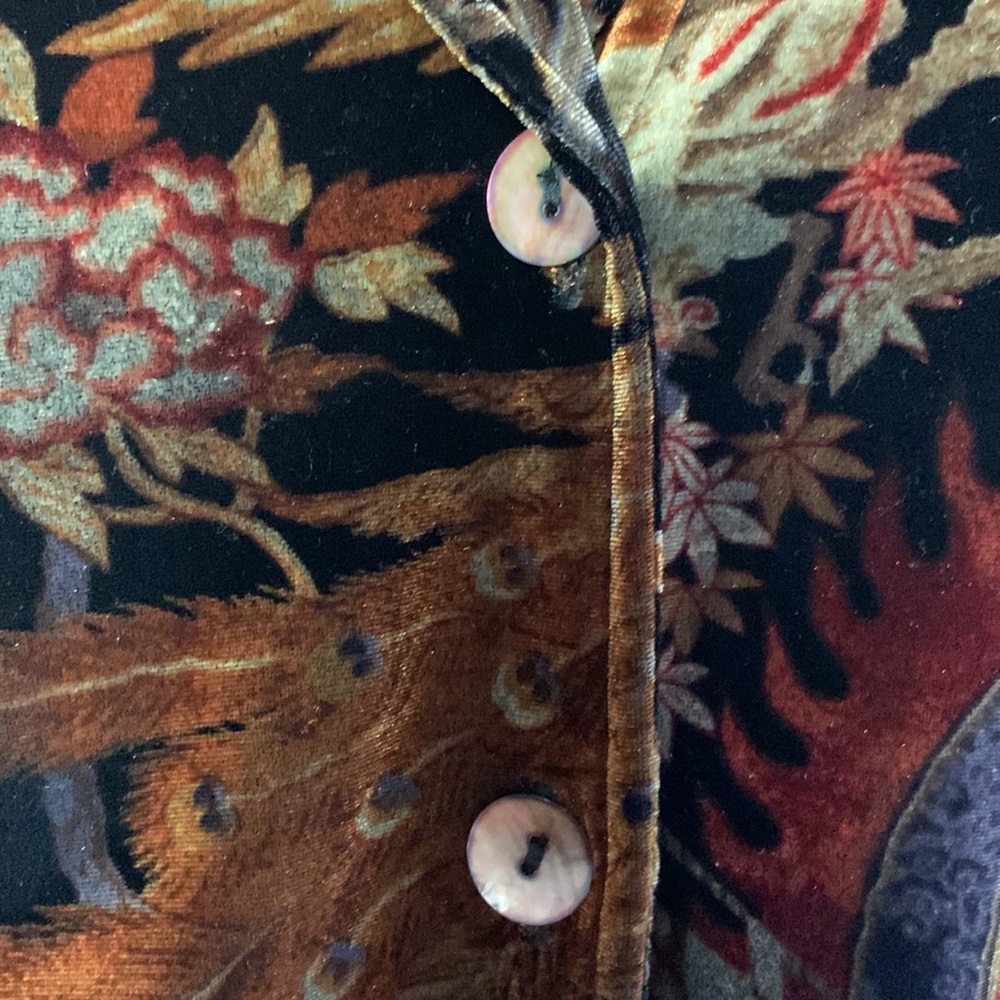 SOLD- Clio II Tapestry Peacock Floral Button Down Collar Velour Jacket Vintage - Picture 3 of 16
